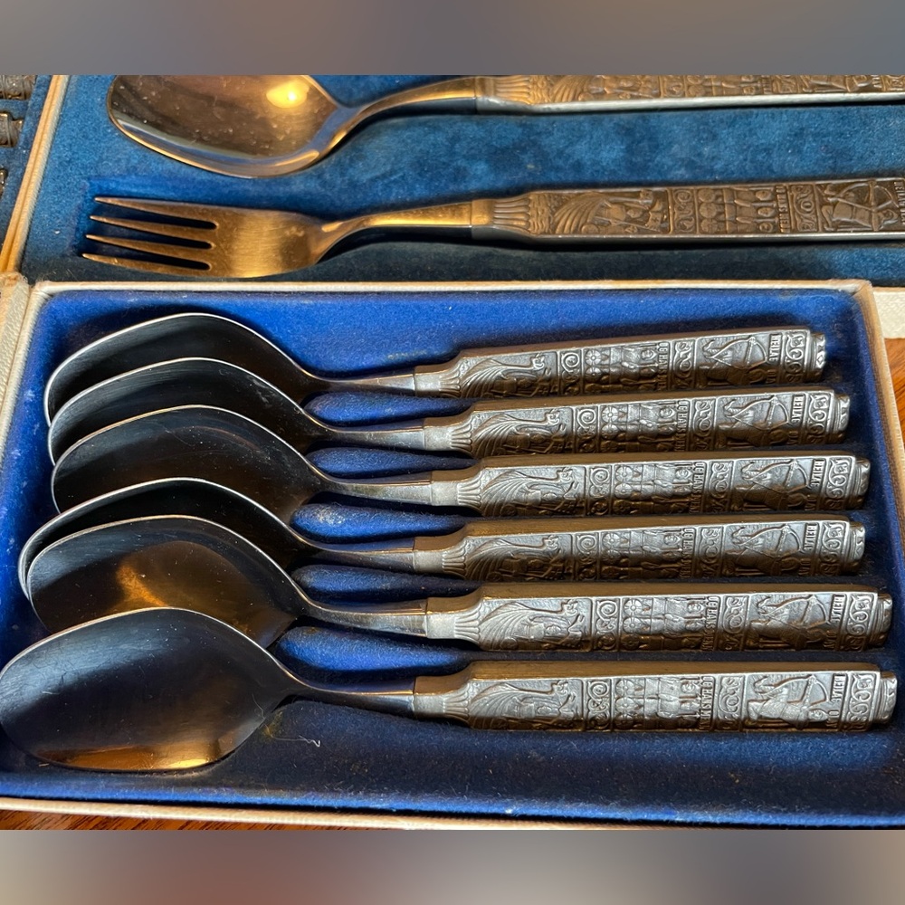 Norwegian Hardanger KONGE TINN pewter/stainless steel Viking flatware set - Picture 5 of 14